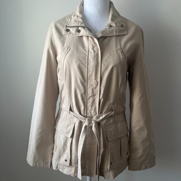 🤎!Tommy Hilfiger Lightweight Belted Jacket Sz M tan khaki utility jacket 🤎 - Picture 1 of 14